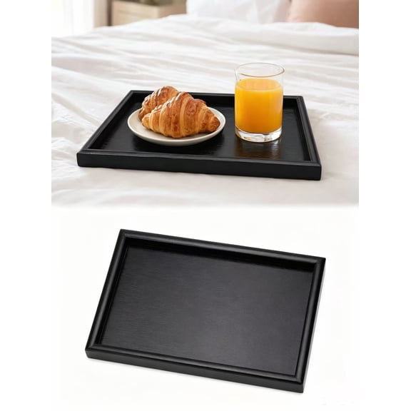 Tea Tray, Serving Tray Wooden Breakfast Tray Food on Bed Rectangular Tray for Tea Coffee Fruit Snack Black