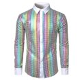 thumbnail image 1 of Blusa y camisa de manga larga con cuello vuelto para hombre, informal, con botones y retazos, de manga larga y cuello vuelto., 1 of 2