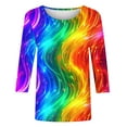 thumbnail image 4 of MaFYtyTPR Women's Fashion Printed T-shirt 3/4 Sleeves Blouse Round Neck Casual Tops New Edition Top Shirt Multicolor S, 4 of 5