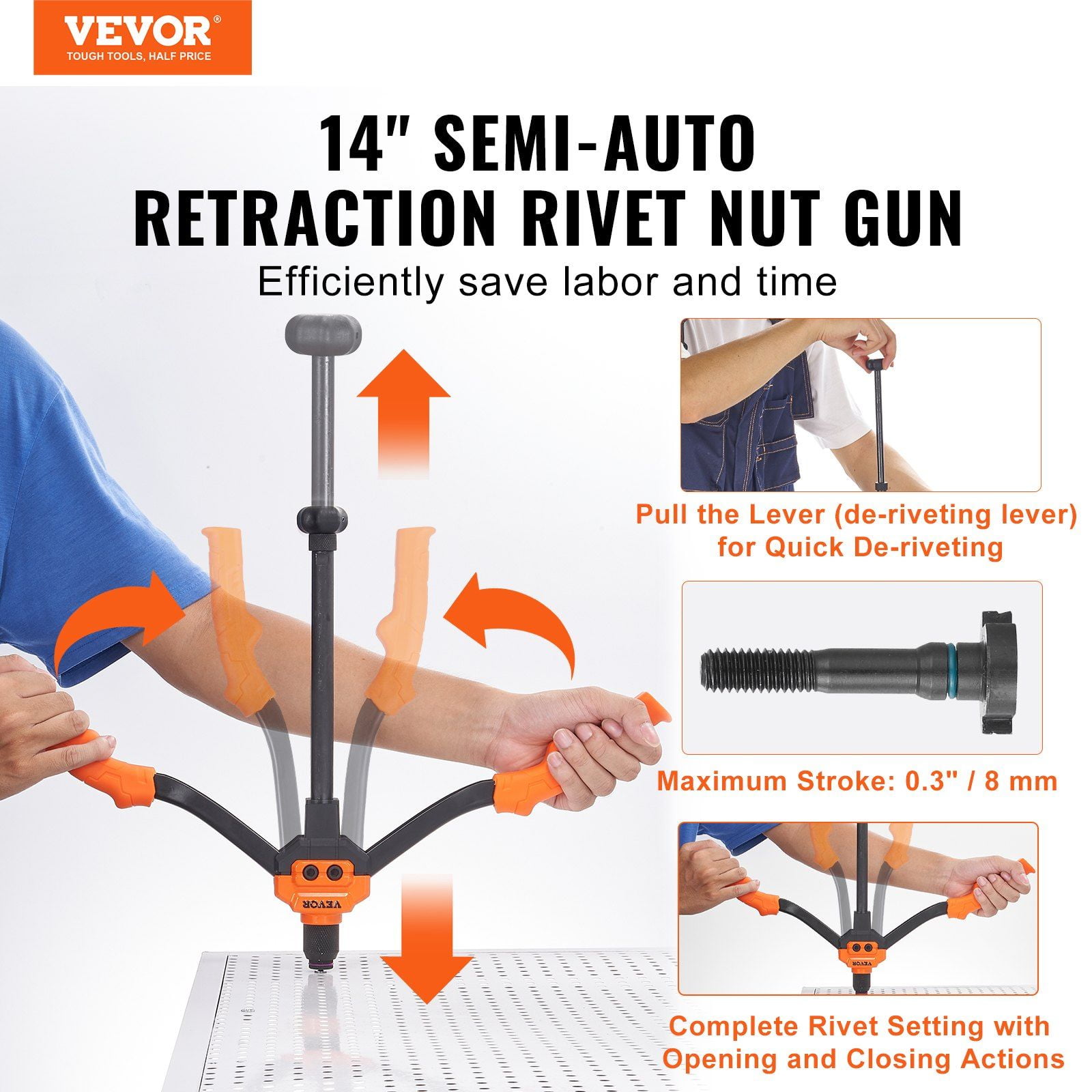 14' Rivet Nut Tool Kit with 70 PCS Assorted Metric & SAE Rivet Nuts, 7 Mandrels – for M6, M8, M10, 10-24, 1/4-20, 5/16-18, 3/8-16 – Durable Carry Case