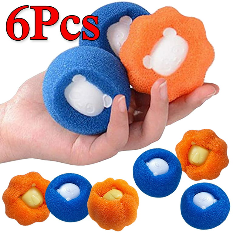 Pet Hair Remover,Laundry Hair Removal Tool,Reusable Clothes Washer  Dryer,Hair Catcher Non-Toxic Sponge(6Pcs,Orange)