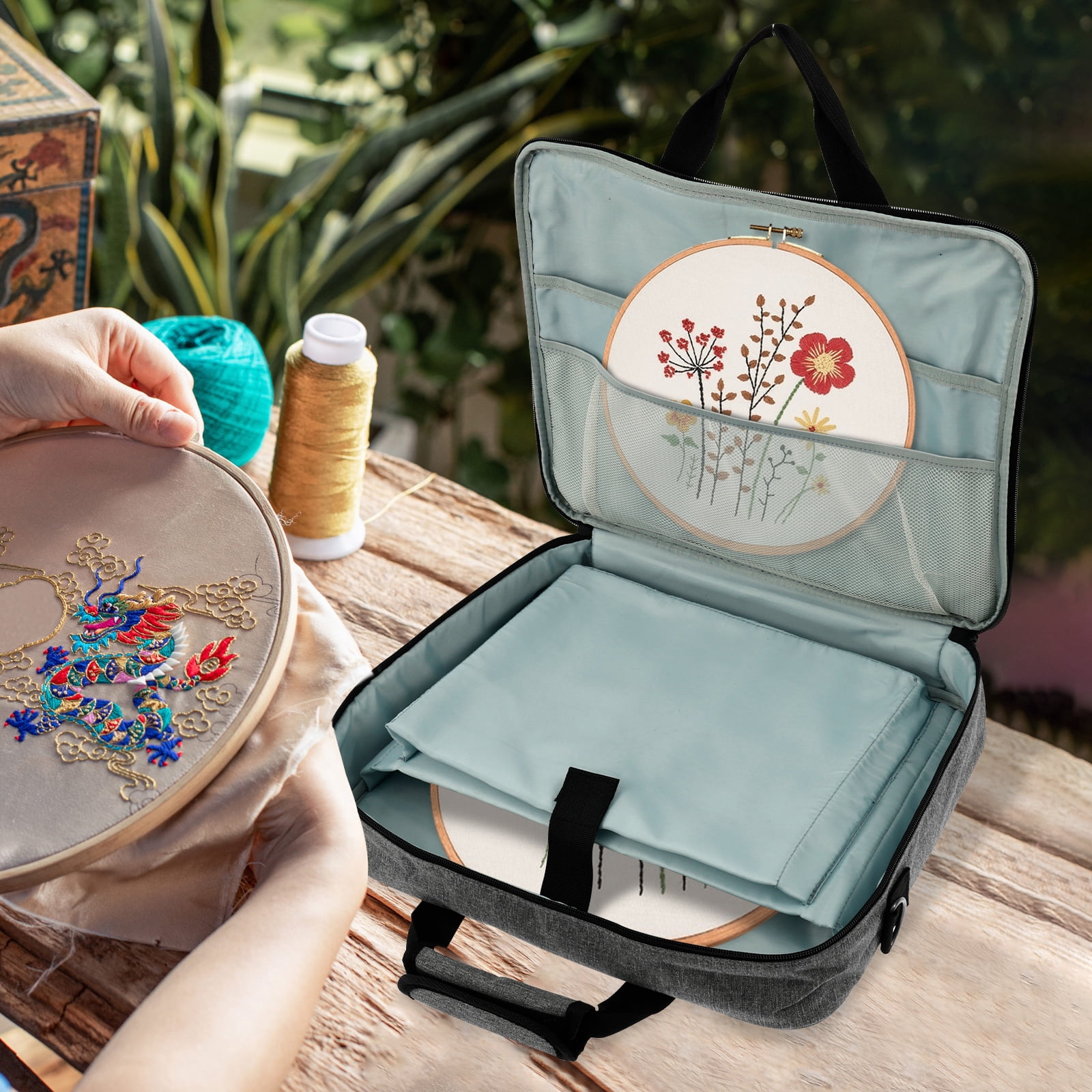 Threns Embroidery Floss Organizer,Portable Cross Stitch Organizer Bag,Sewing Totes with Pocket,Oxford Cloth Embroidery Storage for Sewing Kit Tools