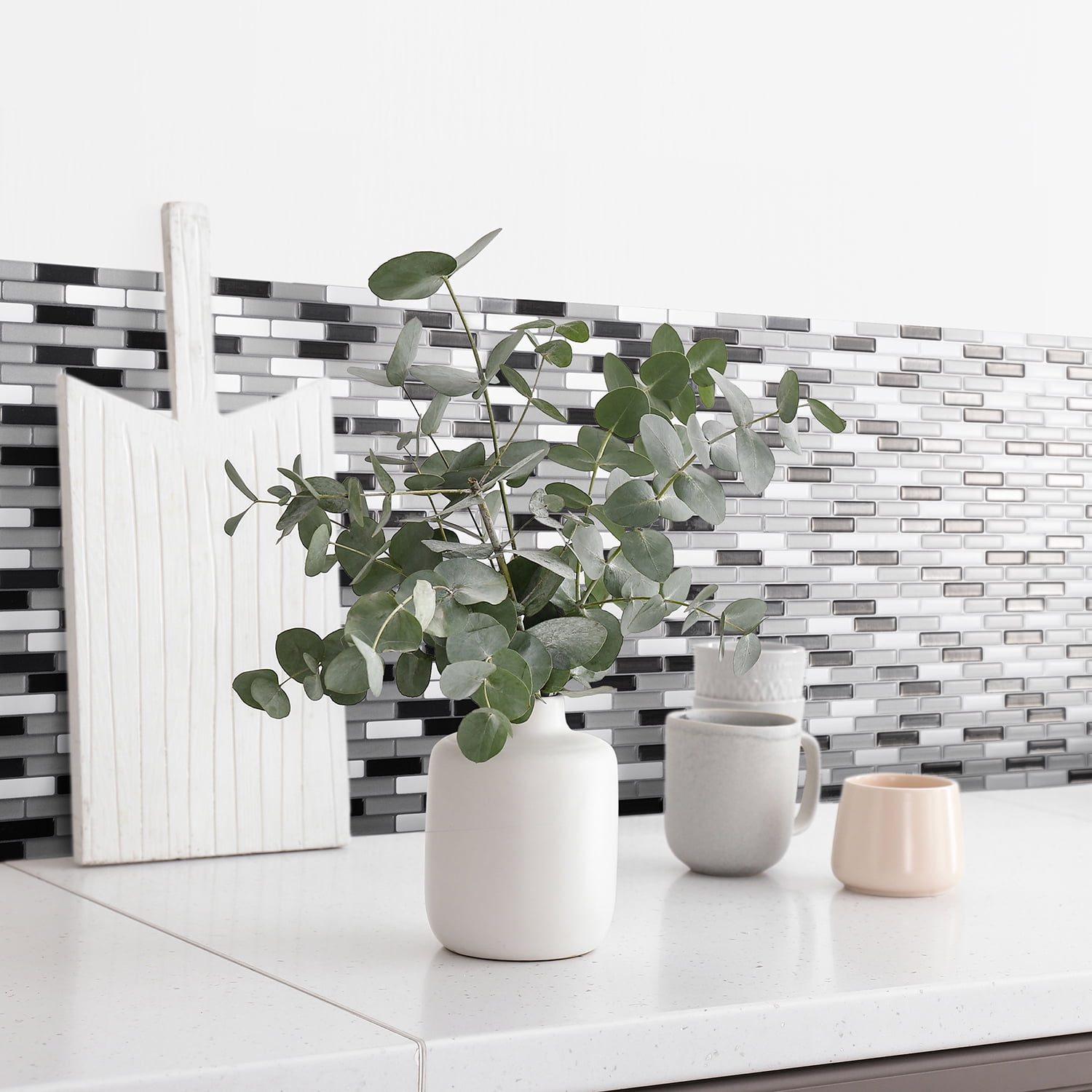 SMART TILES Peel and Stick Backsplash Tiles - 4 Sheets of 10in x 9in - 3D Adhesive Peel and Stick Tile Backsplash for Kitchen, Bathroom, Wall Tiles