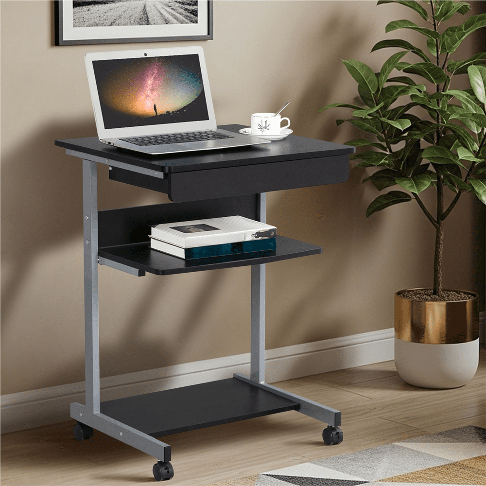 Renwick 3 Tier Mobile Computer Desk Cart, Black/Grey