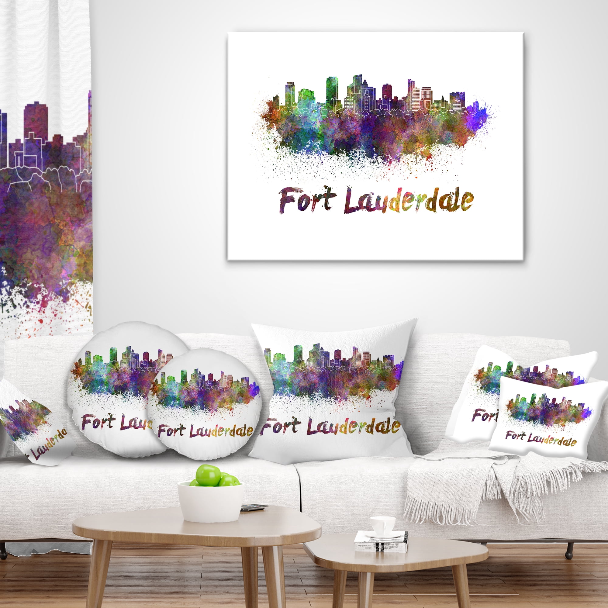 Designart Fort Lauderdale Skyline - Cityscape Throw Pillow - 18x18