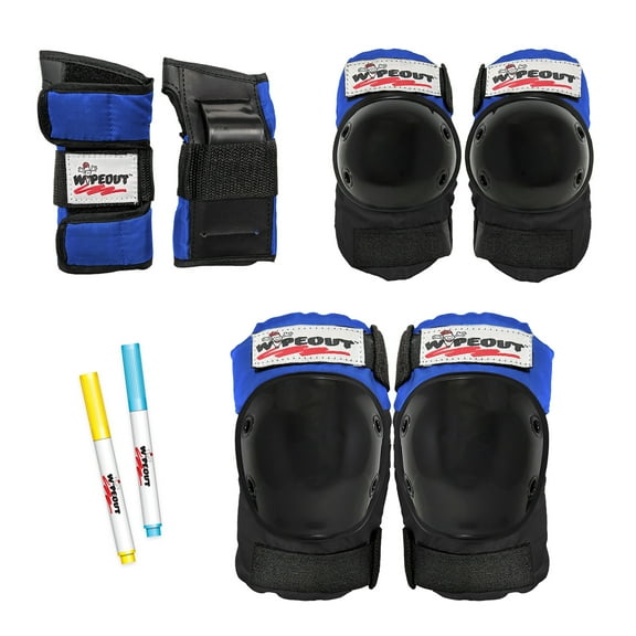 Wipeout 3 Pack Pad Set with Wrist Guards, Multi-Use Knee Pads and Elbow Pads, Black / Blue