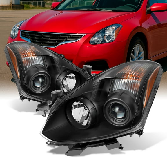 AKKON - For [JDM Style] 2010 2011 2012 2013 Altima 2 Door Coupe Black Halogen Type Projector Headlights Pair Set