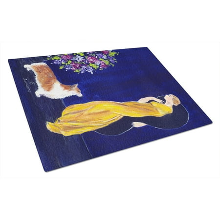 

Caroline s Treasures Lady with her Corgi Glass Cutting Board Large
