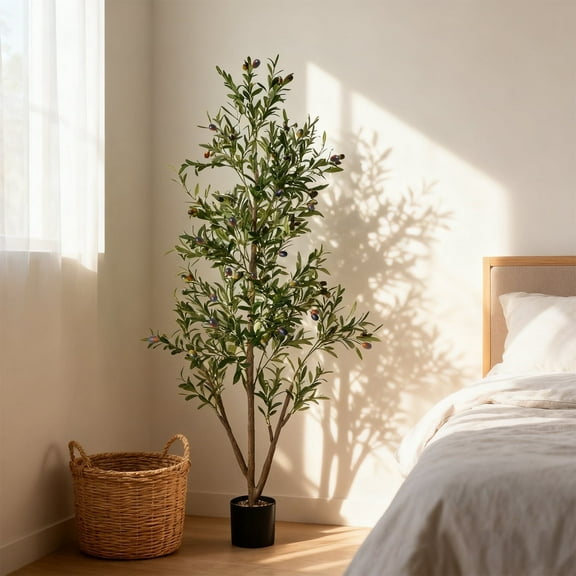 NOVAROOT 6FT Ultra-Realistic Artificial Olive Tree with Lifelike Fruits - Lush Faux Potted Plant for Home/Office Decor