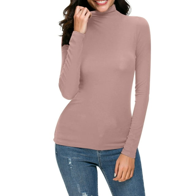 Haut de sous-Vêtements Thermiques Femme Uni à Manches Longues Col Roulé Blouse Coupe Ajustée Extensible Superposition T-Shirt pour Confort et Style