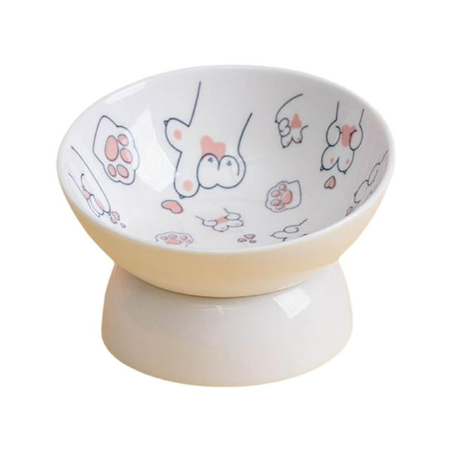 Comedero elevado de cerámica para mascotas, tazón para beber agua, plato de comida para gatos, contenedor de comida para mascotas Rosado