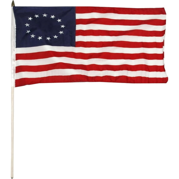 US Flag Store Betsy Ross Stick Flag 12x18 inch,Red, White, Blue,HBR1218HF