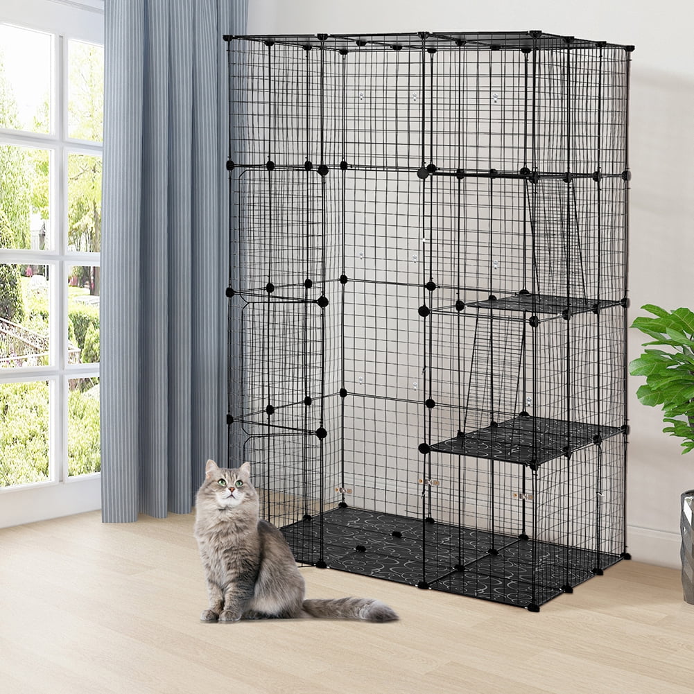 Kadyn Ferret Cage, Animal House Cage Large Metal Pet 3-Tier Cat Cage with 3 Platforms, 3 Ramps and 4 Doors Kitten Cage, Indoor Outdoor