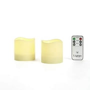 Outdoor Flameless Candles, Set of 2 - Small 3" x 3? Decorative Pillar Candles, Warm White LED Glow, Water Resistant, Batteries Included