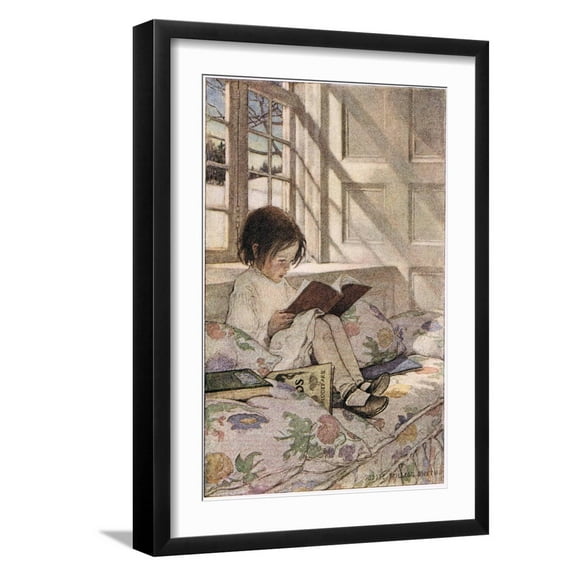 Art.com A Girl Reading, from 'A Child's Garden of Verses' by Robert Louis Stevenson, Published 1885 Giclee Print by Jessie Willcox-Smith, Black Frame Wall Art, 17" x 23"