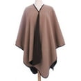 thumbnail image 3 of BROWN / CAMEL WINTER REVERSIBLE SOLID COLORS FLEECE BLANKET PONCHO, 3 of 4