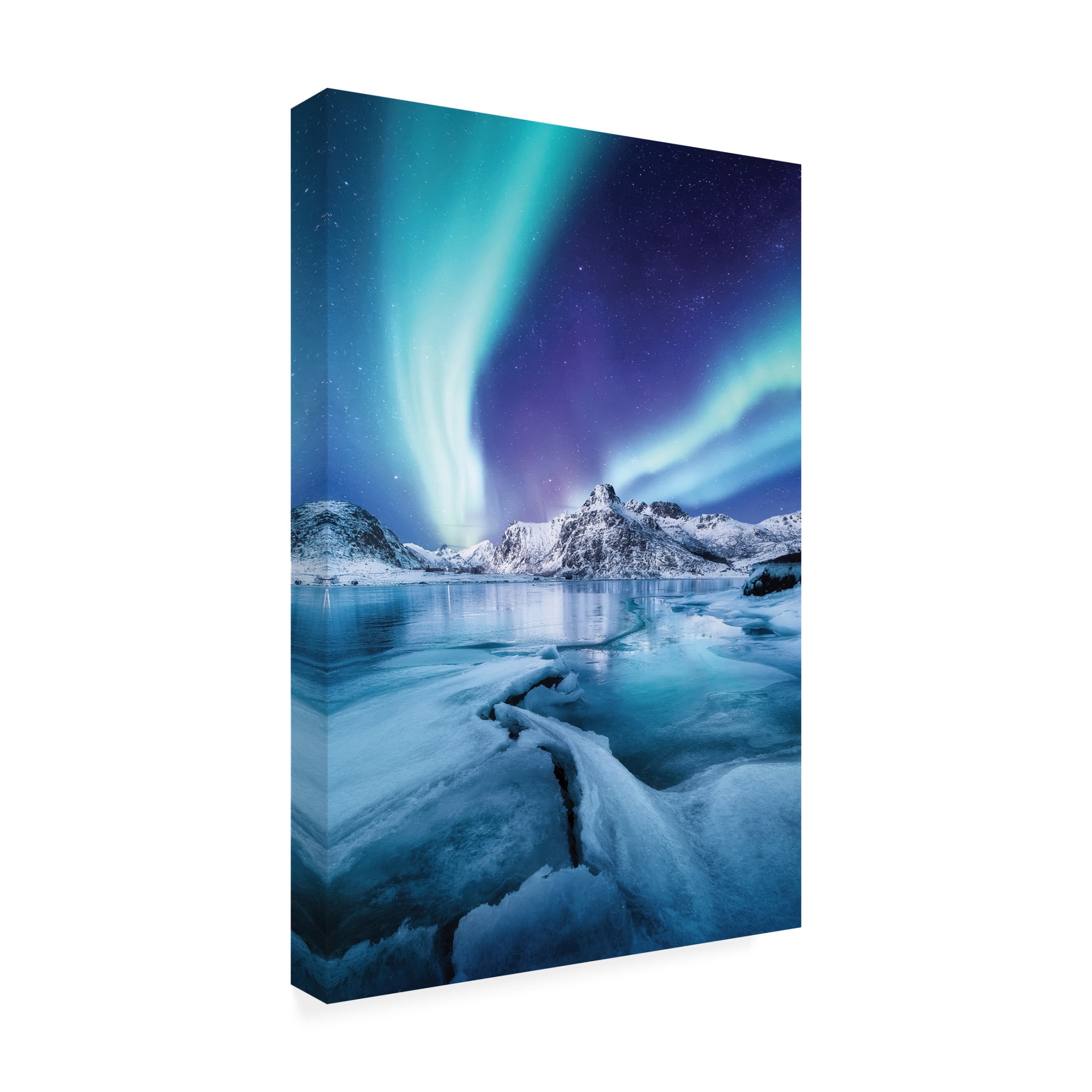 Canvas Wall Art - Incado 'Northern Light over Lake' Wall Art for Living Room, Bedroom, or Office Décor by Trademark Fine Art - 16 x 24 Inches