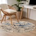 thumbnail image 5 of Sharks Round Living Room Rugs 3.3 ft, Retro Ocean White Blue Brown Sharks Linen Texture Washable Area Rug with Non-Slip Sturdy Edge Binding Round Front Door Mat Floor Carpet for Entryway, 5 of 9
