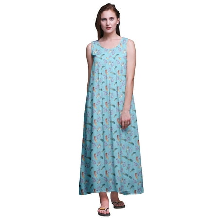 

Bimba Rayon Sleeveless Rayon Nightgowns For Women Printed Maxi Length Sleepwear-XS