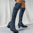 thumbnail image 5 of Mepaouo Over The Knee Boots for Women Low Heel Denim Boots Pointed Toe Buckle Cowboy Boots, 5 of 9