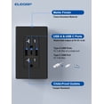 thumbnail image 3 of ELEGRP 3 Ports Dual Type A & Type C USB Charger Wall Outlet, 20 Amp Tamper-Resistant Outlet, with Wall Plate, Black(2 Pack), 3 of 7