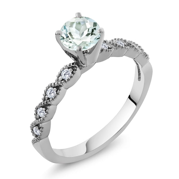 Gem Stone King 925 Sterling Silver Ring Round Sky Blue Aquamarine and Moissanite (0.87 Cttw, Size 5)