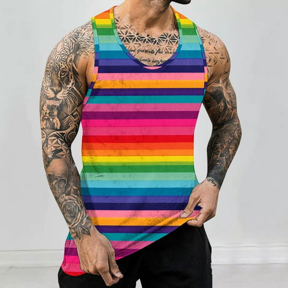 ALLLIST Sleeveless Mens Tank Tops Summer Pullover Casual Rainbow Underwear for Men Size S-4XL