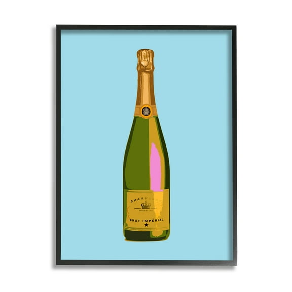 Stupell Industries Champagne Bottle on Blue Food & Beverage Painting Black Framed Art Print Wall Art, 11 x 14