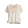 thumbnail image 5 of Terra & Sky Women's Plus Size Pleated Split Neck Top with Short Sleeves, 5 of 5