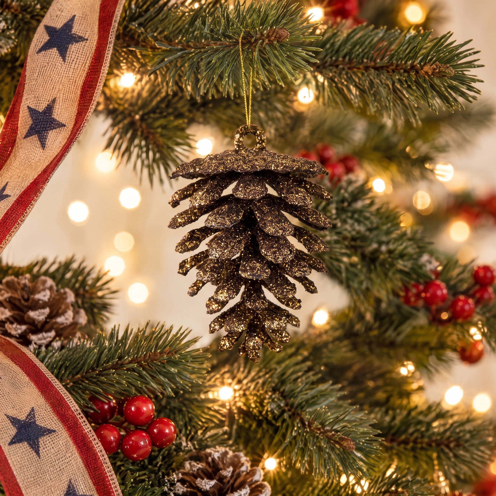 12-Count Brown Glitter Pinecone Christmas Ornaments, 2.4", by Holiday Time