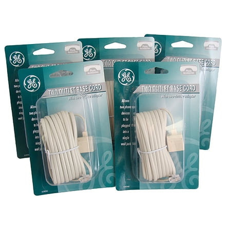 Ge Jack - Pack of 5 GE Telephone Jack Base Cords with 2 Device Adapters