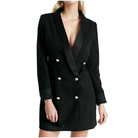 Siilsaa Suit Jacket for Women Plus Size Women's Long Sleeve Formal Notch Lapel Button Down Blazer Pockets Jacket Black,XL