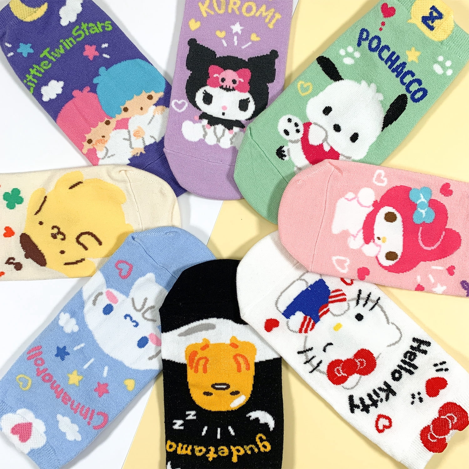 Hello Kitty Official Licensed Women's Ankle, Cute Character Design, 8 pack Set Collection