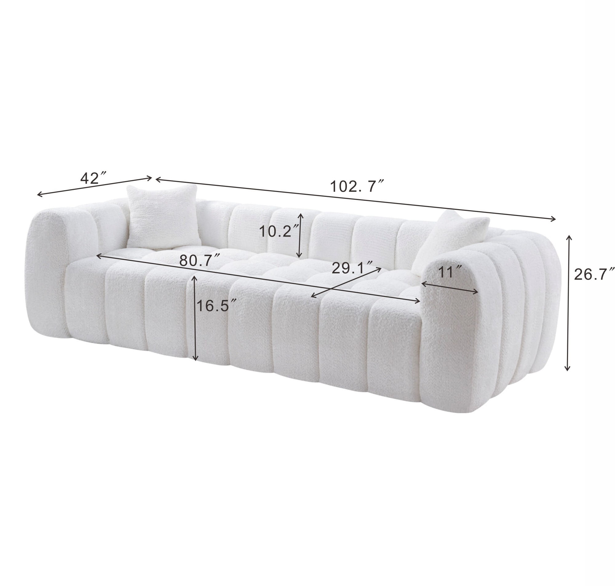 AENKYO 103" Oversized Cloud Boucle Sofa, Modern 4-Seater Deep Seat Couch, No Assembly, Cloud White