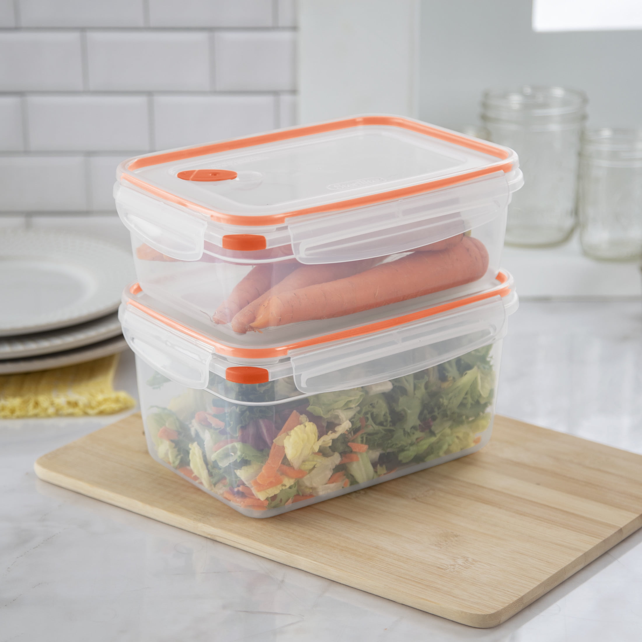 Sterilite Ultra•Seal™ 8.3 Cup Rectangle, Latching Food Storage Container, Airtight Watertight Seal, Orange, 6 Count