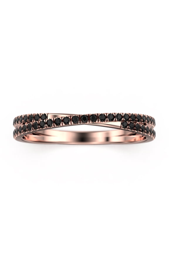 Crossing Style 0.45ct Black Diamond Moissanite 18K Rose Gold Over Silver Wedding Band
