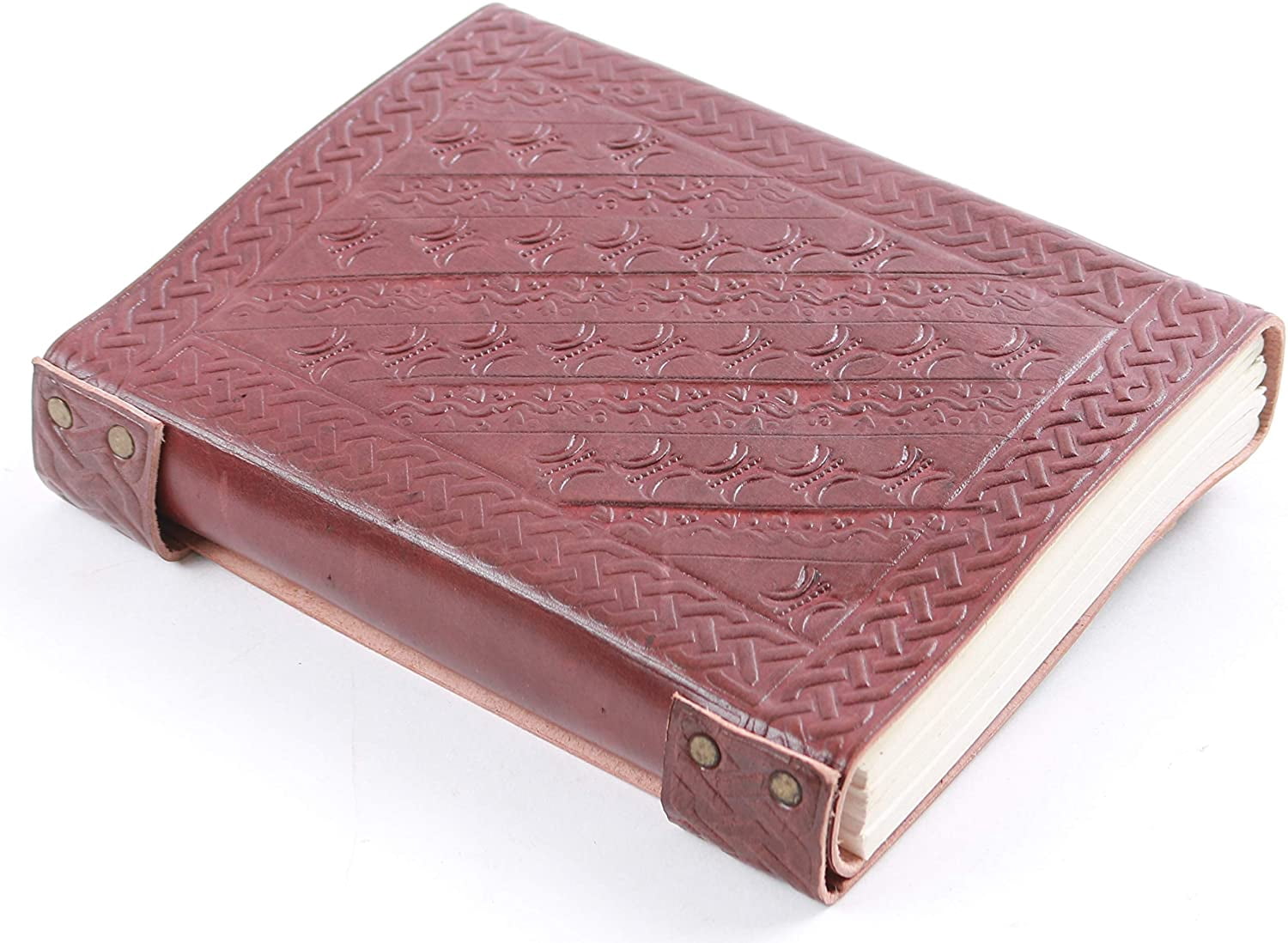 Mythrojan Handmade Leather Journal with Fleur Embossed Design – Vintage Antique Leather Bound Diary for Men, Women, Travelers & DnD Fantasy