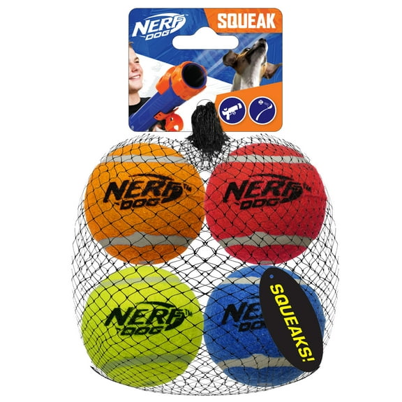 Nerf Dog 2.5" Squeak Tennis Ball 4-Pack Dog Toy, All Stages