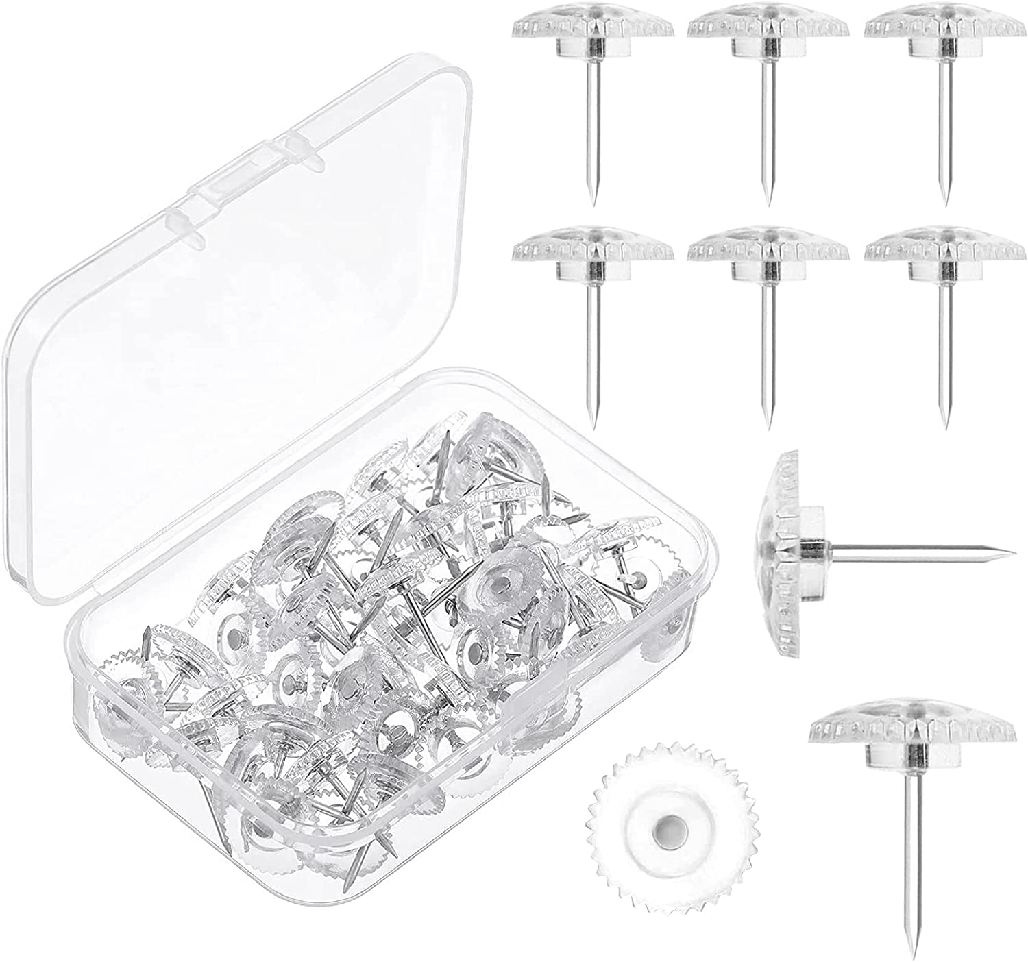 200 Pcs Basics Push Pins Tacks, Sturdy Hold IShaped Clear Plastic Head