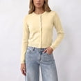 thumbnail image 7 of TOUMENY Women's Cropped Cardigan Button Down Round Neck Long Sleeve Knit Sweater Casual Slim Fit Lightweight Fall Winter Cozy Cardigans Yellow XXL, 7 of 7