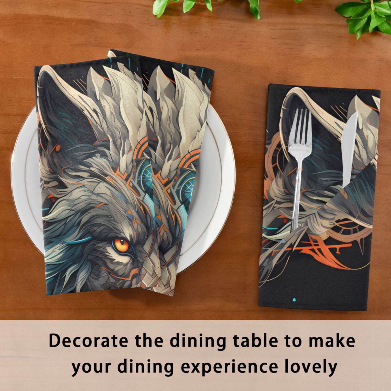 JSTEL King Of Wolf Cloth Napkins Set of 6, 20x20 Inch Washable and Reusable Napkin for Decoupage Dinner Party Everyday Use