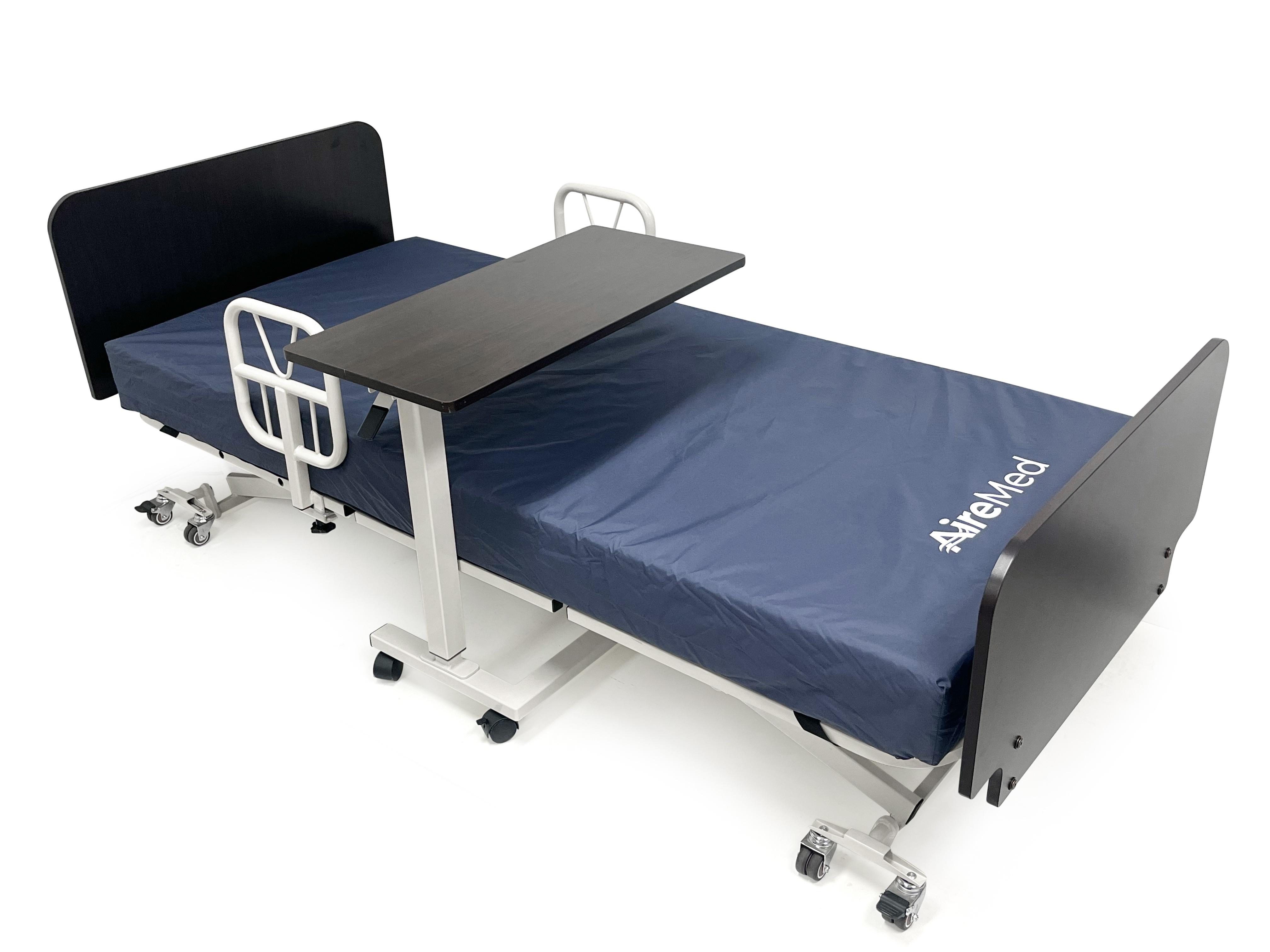 Bedside Table - Hospital Bed Table with Wheels Adjustable Height - Auto-Touch Overbed Table  Medical Grade  Safe, Stable & Stylish - 31.5" x 15.5" - U Shaped Base  Dark Walnut