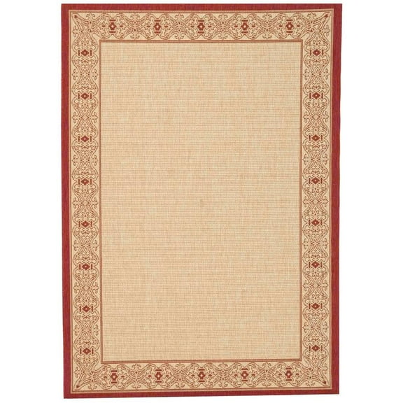 SAFAVIEH Courtyard Donna Traditional Indoor/Outdoor Area Rug, 7'10" x 7'10" Round, Natural/Red