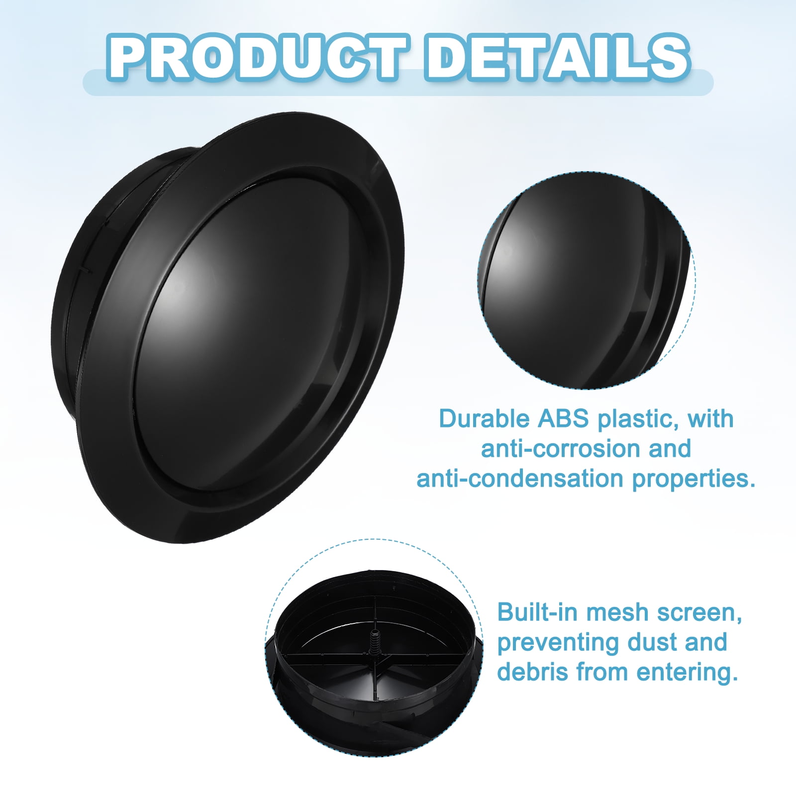 Uxcell 8 Inch Round Air Vent, 2pcs ABS Adjustable Soffit Exhaust Vent Cover, Black
