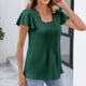 thumbnail image 2 of Camiseta Casual de Color Sólido Plisada en el Pecho 95% Poliéster 5% Spandex, Nueva Camiseta de Manga de Encaje para el Uso Diario, 2 of 8