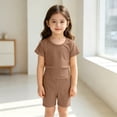 thumbnail image 7 of ZyeKqe Short Sets for Kids Crewneck Short Sleeve Shirts Casual Lightweight Comfy Shorts Loungewear 2 Piece Summer Sets(6-9 Months,Coffee), 7 of 7