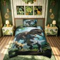 thumbnail image 3 of meiyoeat Jungle Dino Wildlife Twin Duvet Cover for Boys Kids Men, Dinosaur Family Twin Bedding, Green, Black Reversible, 2 Pieces, 1 Duvet Cover and 1 Pillowcase, 3 of 6