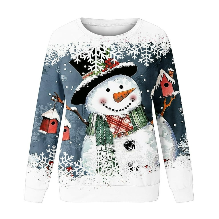 bnaln Christmas Sweatshirts for Women Christmas Snowman Snowflake