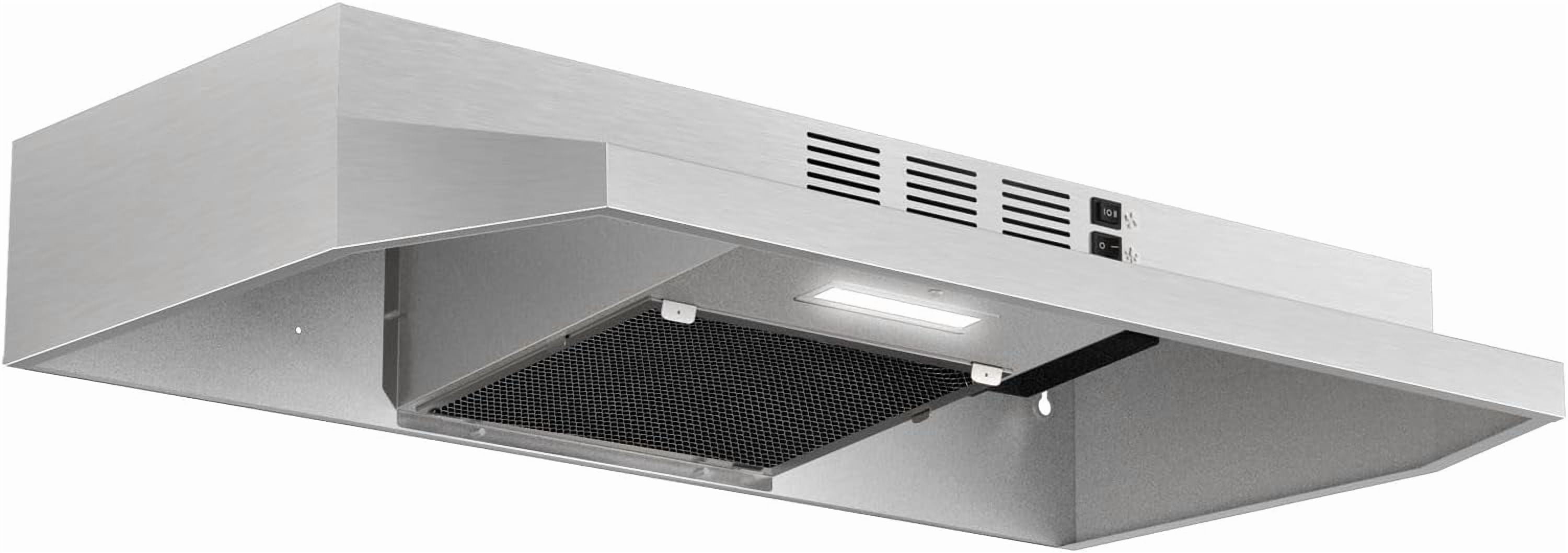 30 inch Range Hood Under Cabinet, Stainless Steel Kitchen Vent Hood 280CFM, Built-in Kitchen Stove Hood w/Rocker Button Control, Ducted/Ductless Convertible Duct, 2 Speeds Fan, Bright LED Light