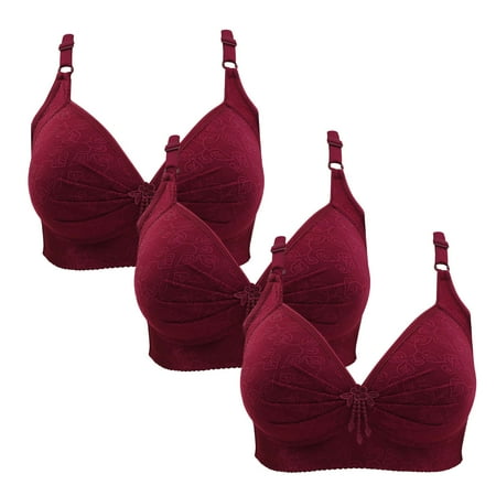 Gnurob Womens Lace Bralette 3 Pack Plus Size Bra Push Up Wire Free Bras Padded Seamless Bralettes Adjustable Straps Underwear for Heavy Breast Sprots Bra Clearance Saving B07-Wine X-Large